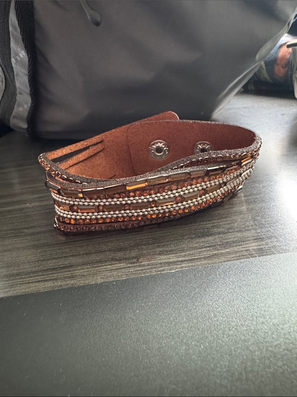 Embellished Brown Leather Wrap Bracelet with Amber Beads